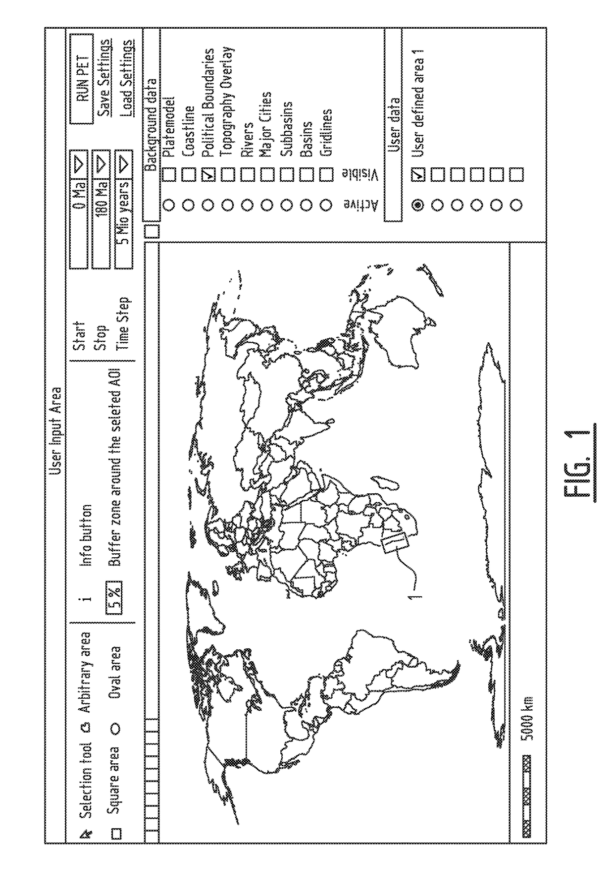 Paleogeographic reconstruction of an area ofthe earth crust