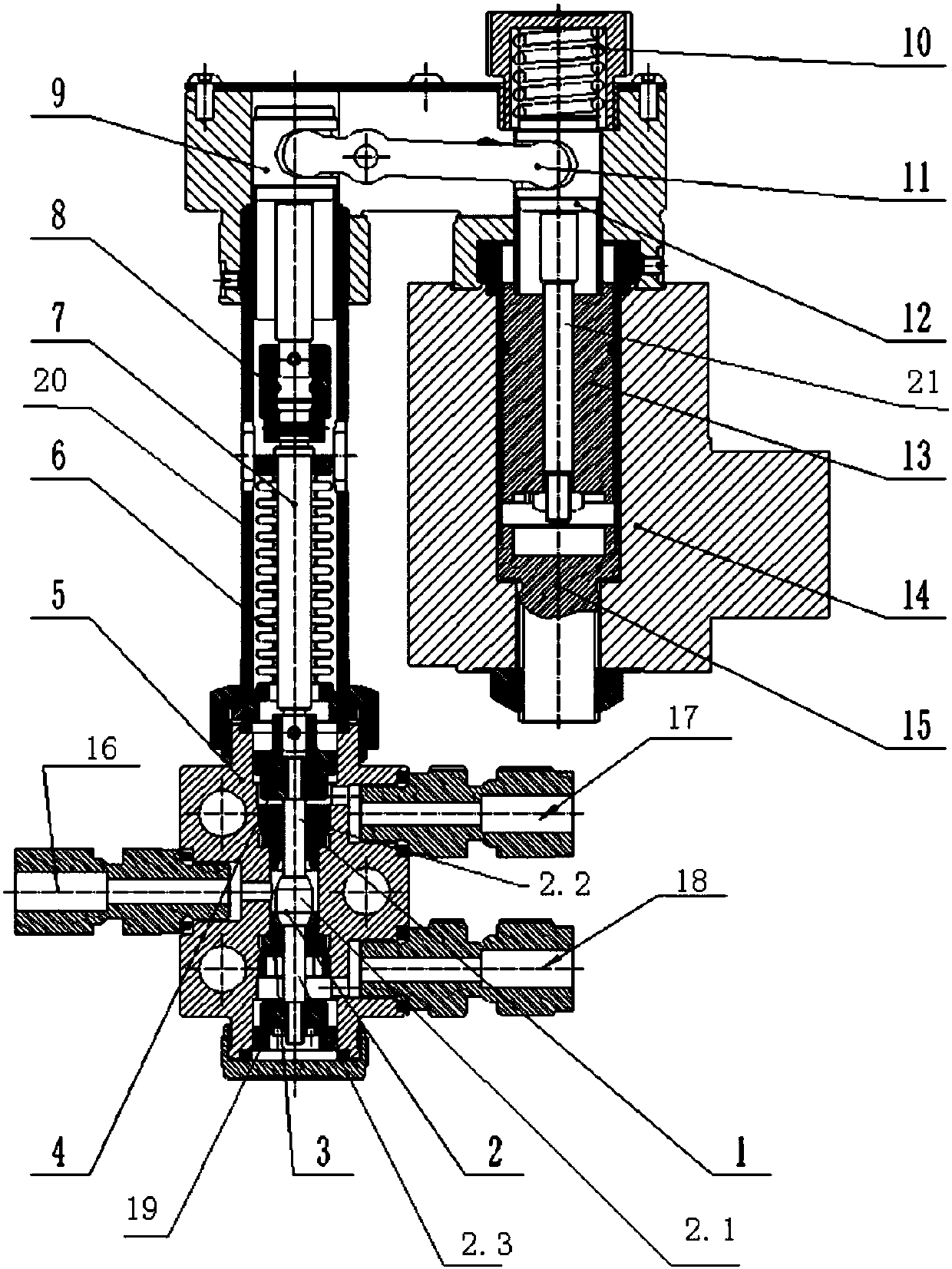 Two-position three-way reversing valve and reversing method used for small-flow liquid nitrogen low-temperature system