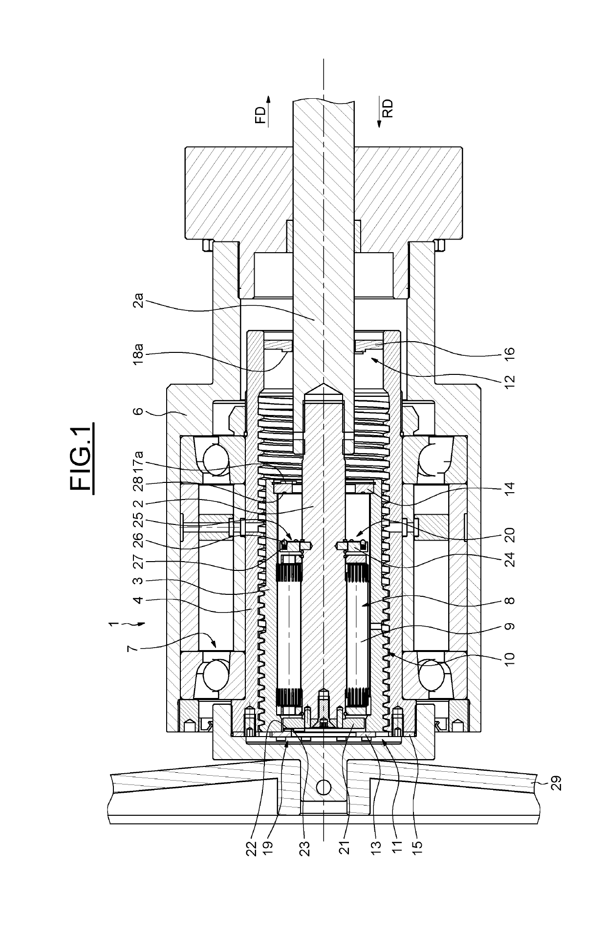 Actuating device with double screw connecting means