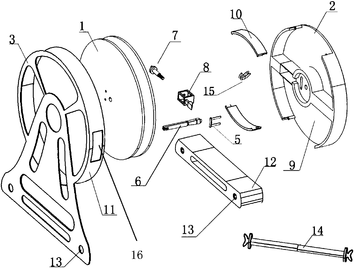 A shaft-disc type take-up and pay-off device for vibration and shock real ship testing