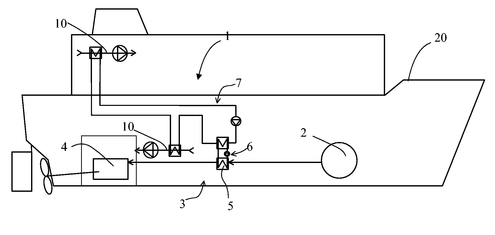 Arrangement for and method of providing cooling energy to a cooling medium circuit of a marine vessel