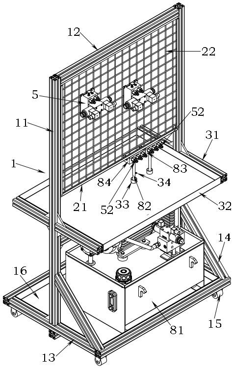 Hydraulic practical training device and practical training method