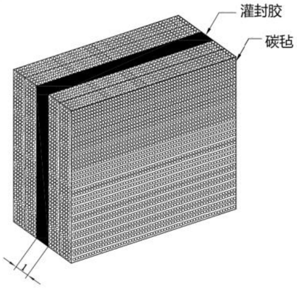 Carbon felt with pouring sealant, electrode comprising carbon felt and flow battery pile