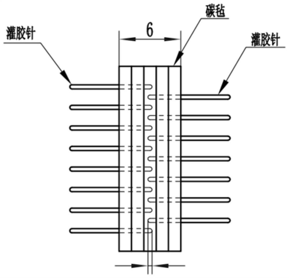 Carbon felt with pouring sealant, electrode comprising carbon felt and flow battery pile