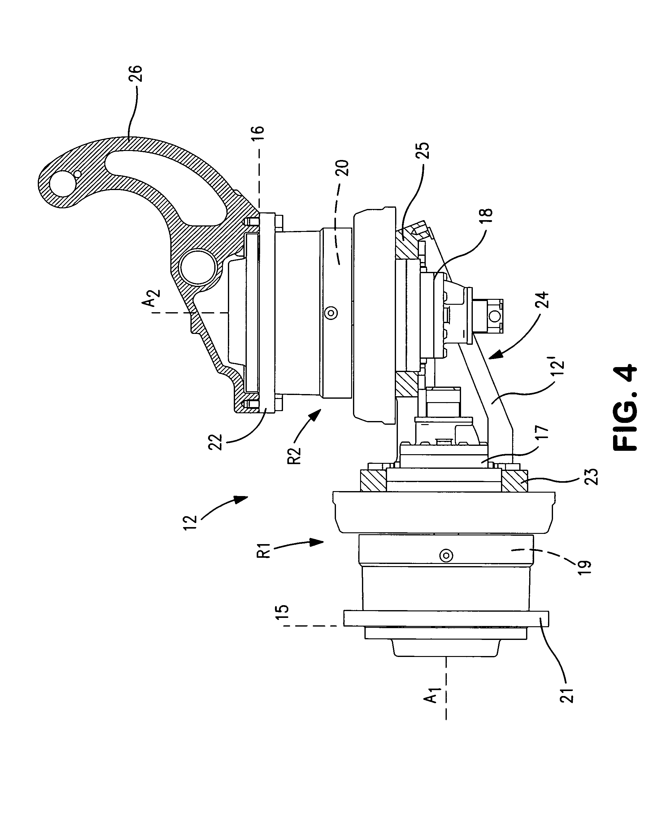 Rotation device for a boom of a mining or constructions work rig, rig and boom