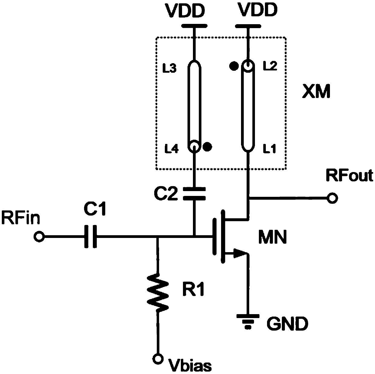 Millimeter-wave frequency band amplifier based on transmission line coupling effect voltage feedback neutralization