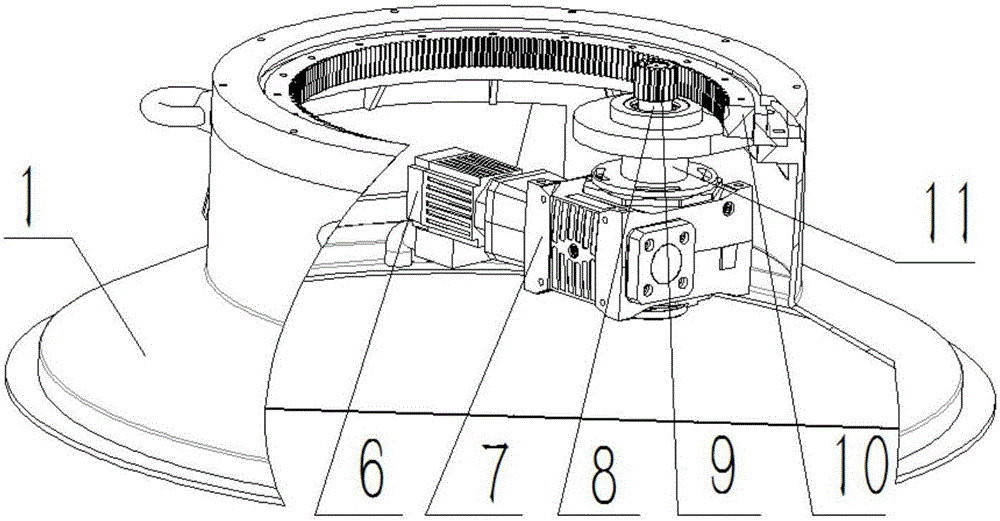 Arc track type virtual axis three-axis rotary table