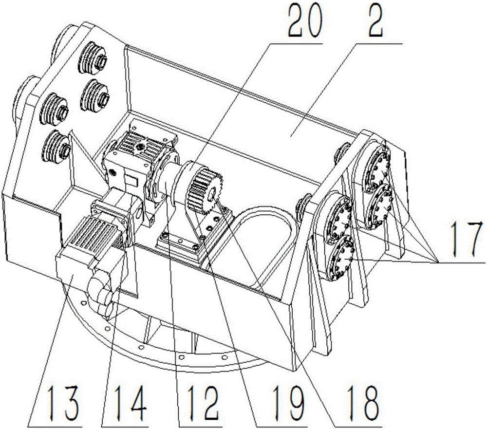 Arc track type virtual axis three-axis rotary table