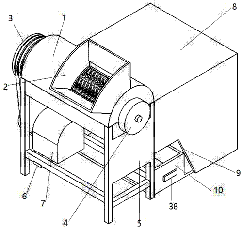 Chestnut thorn-bract peeling machine driven by double flywheels