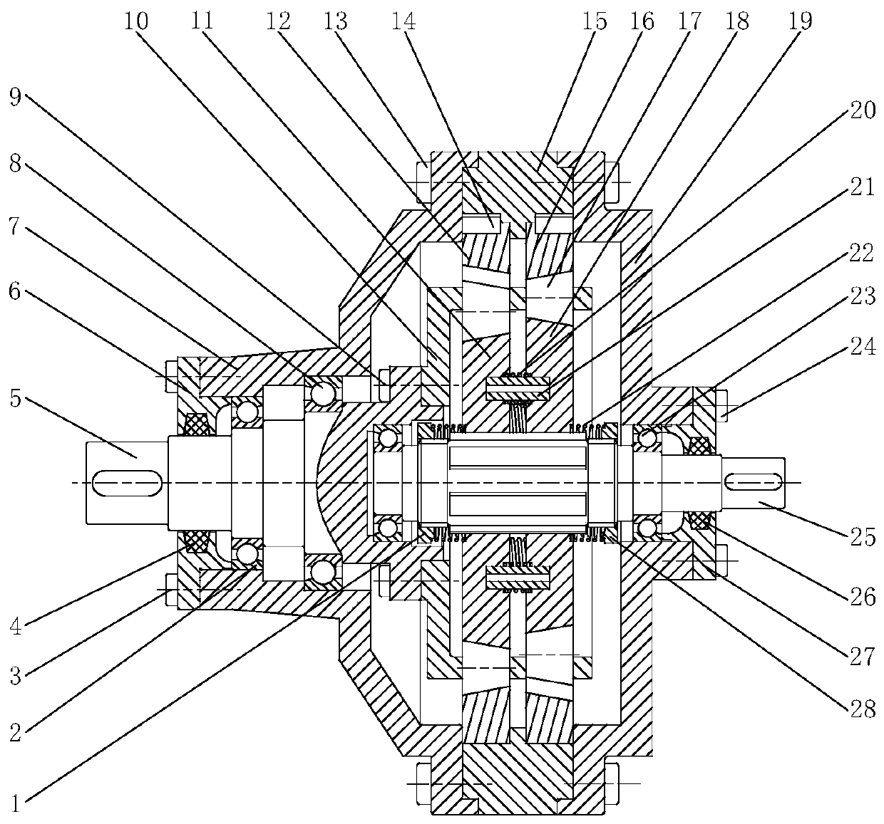 Double-shock-wave roller column movable tooth speed reducer with gap eliminating mechanism