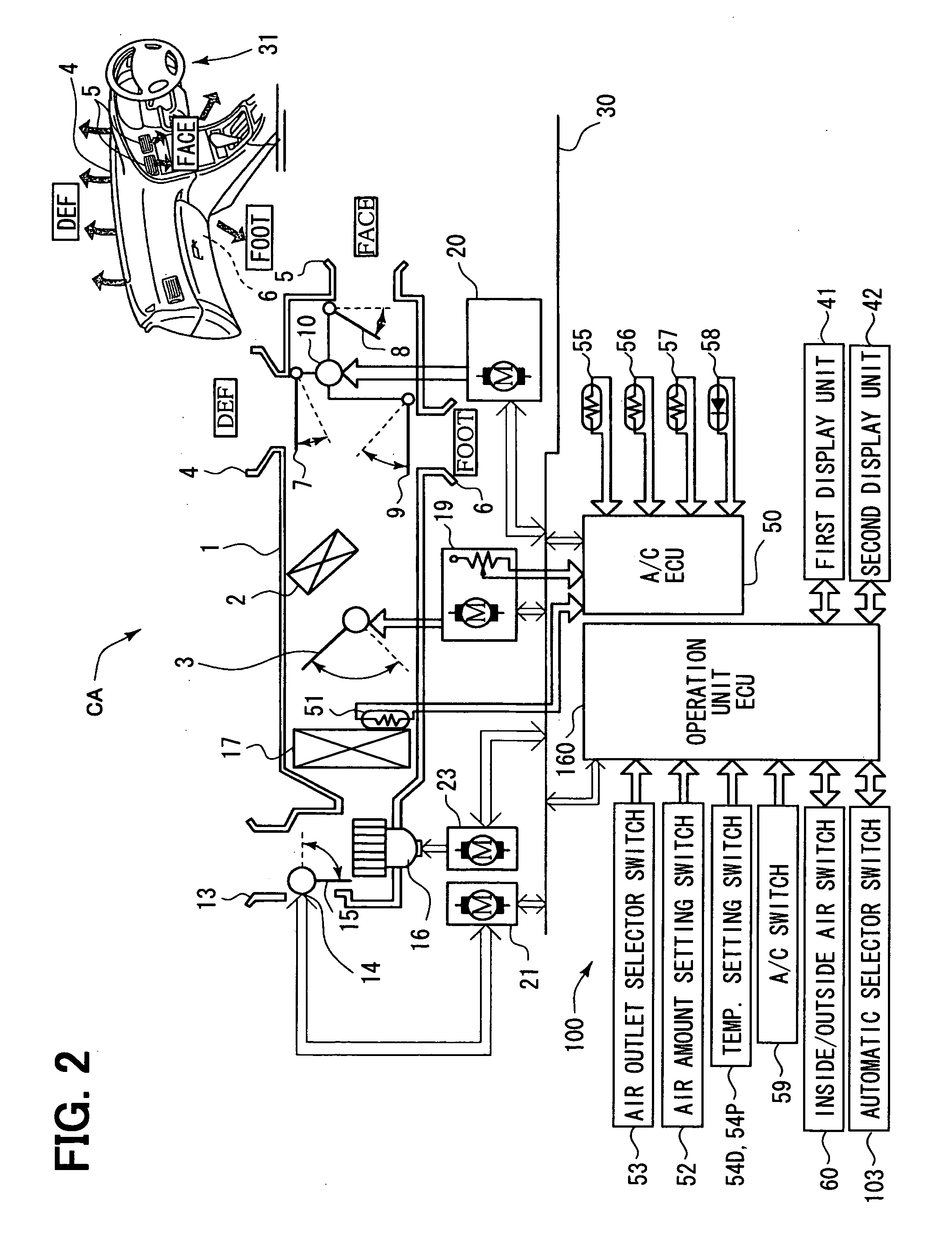 Operation unit for vehicle air conditioner and vehicle air-conditioning control apparatus using the same