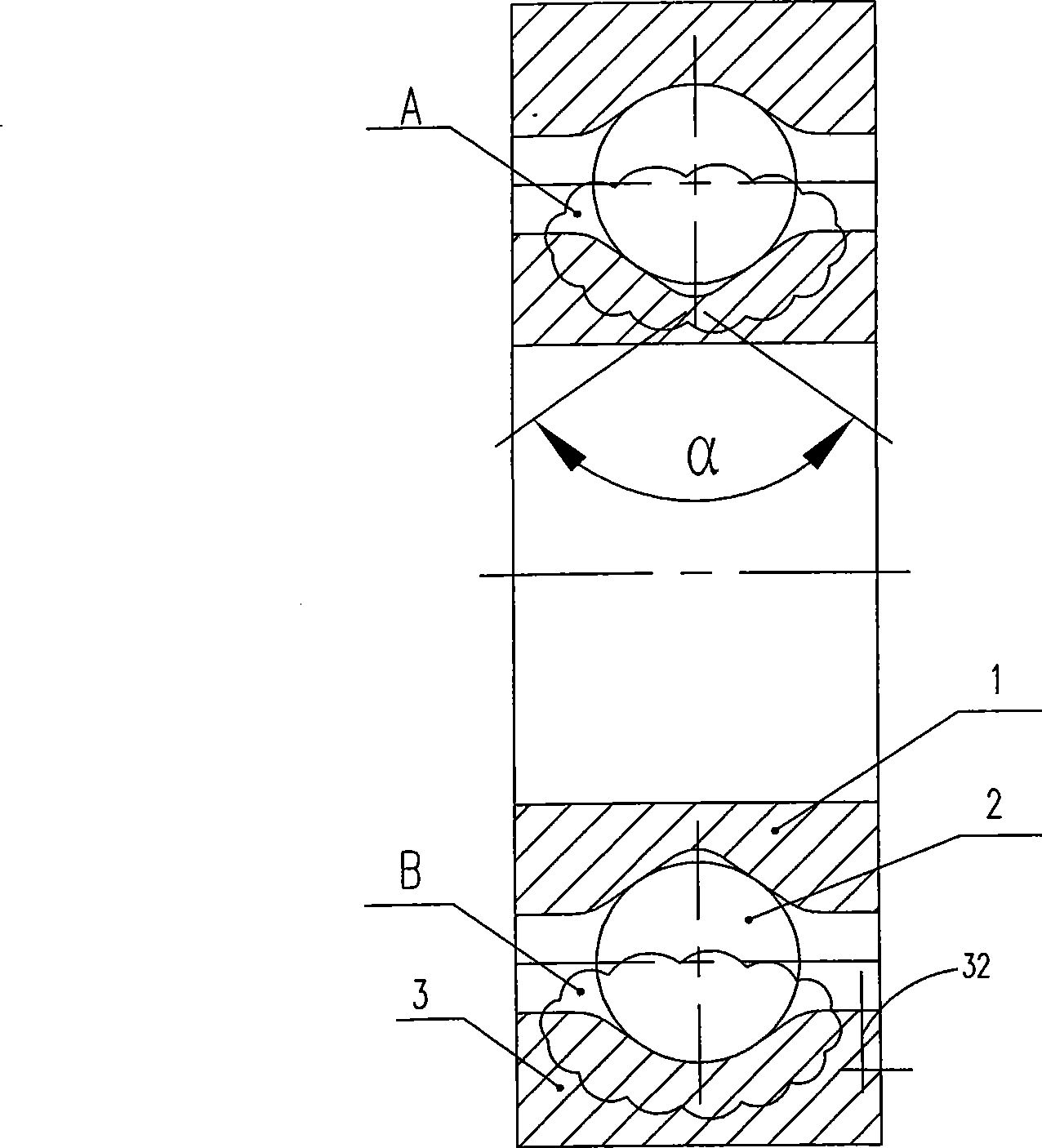 Three-point contact ball bearing