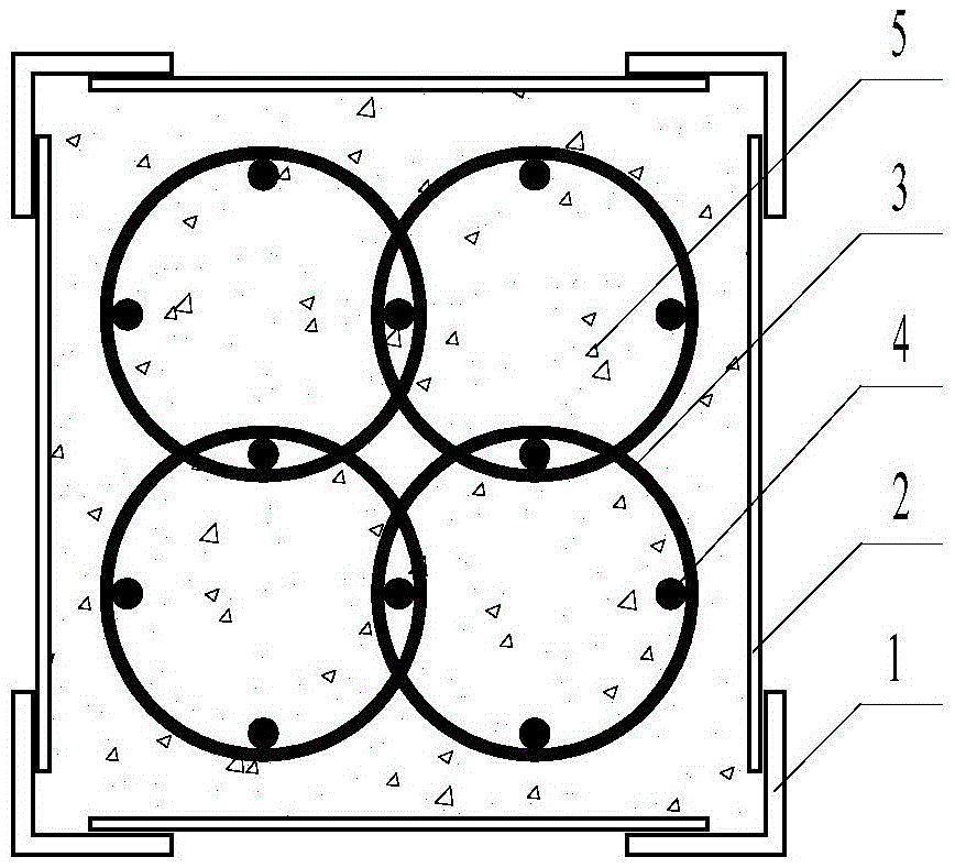 Steel reinforced concrete combination pillar with built-in bunched spiral stirrups and manufacturing method