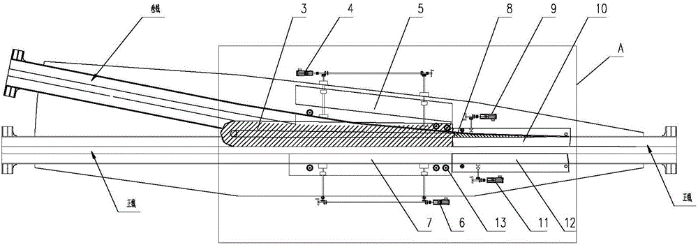 Hanging type track traffic switch structure and operation method