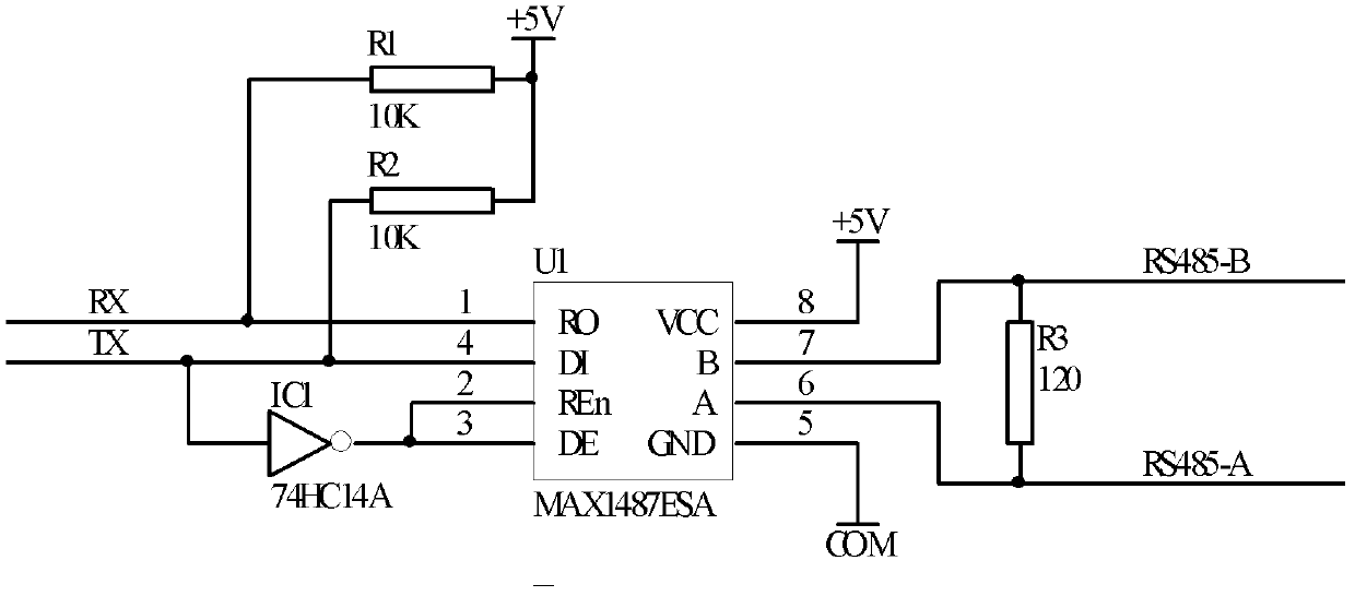 Hardware-based RS485 (radio sensing 485) automatic transceiving control method and circuit