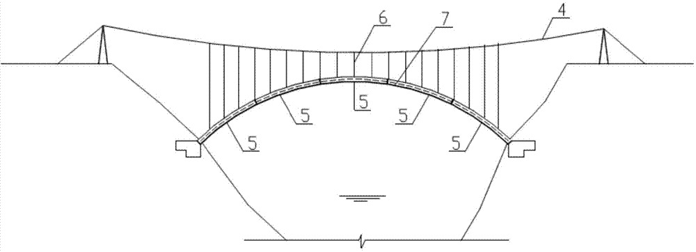 Modularized steel die and concrete combined arch bridge and suspending construction method of suspension cable thereof