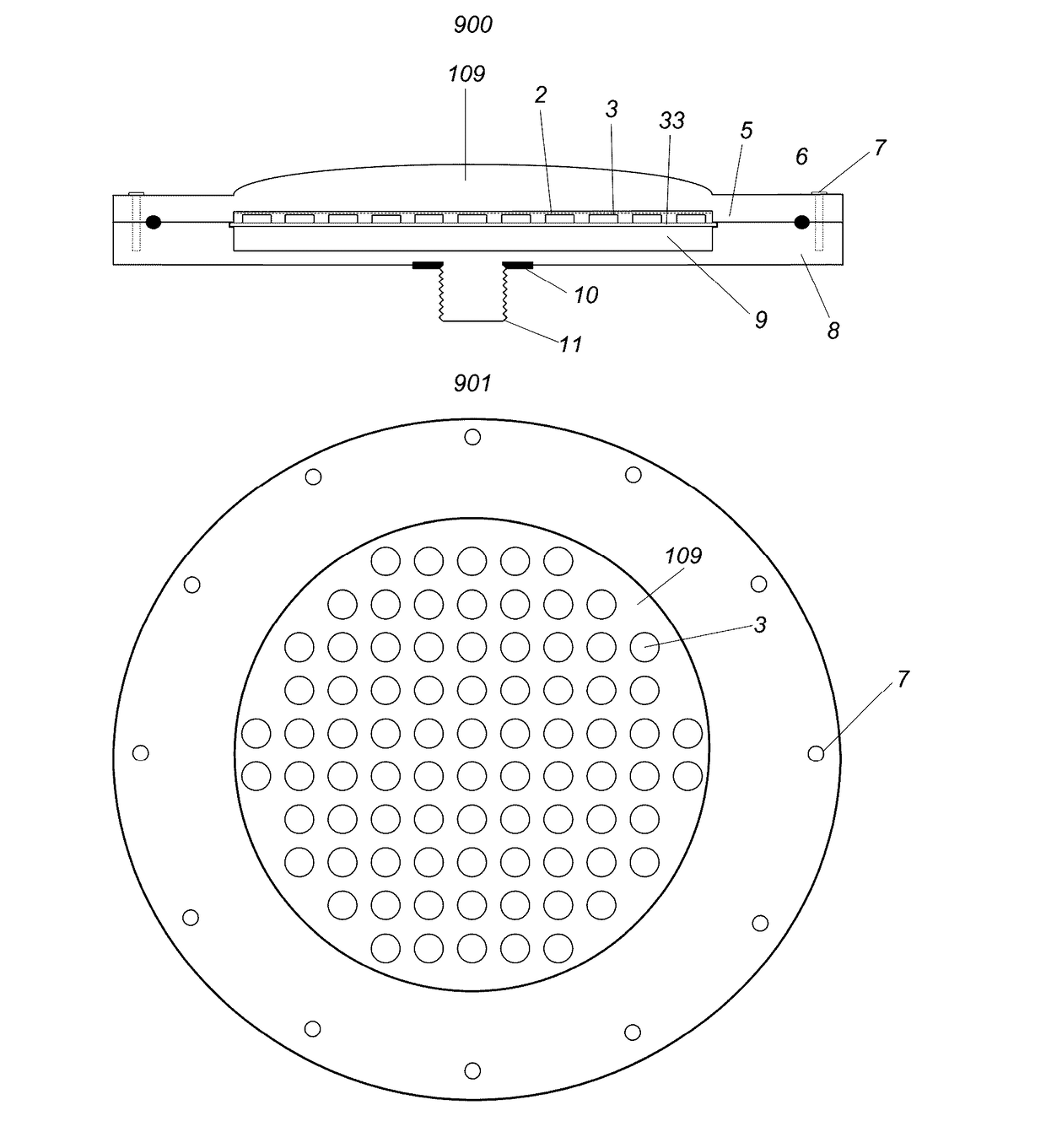 Diffractive and prismatic OLED wireless and LED wireless underwater pool light sources