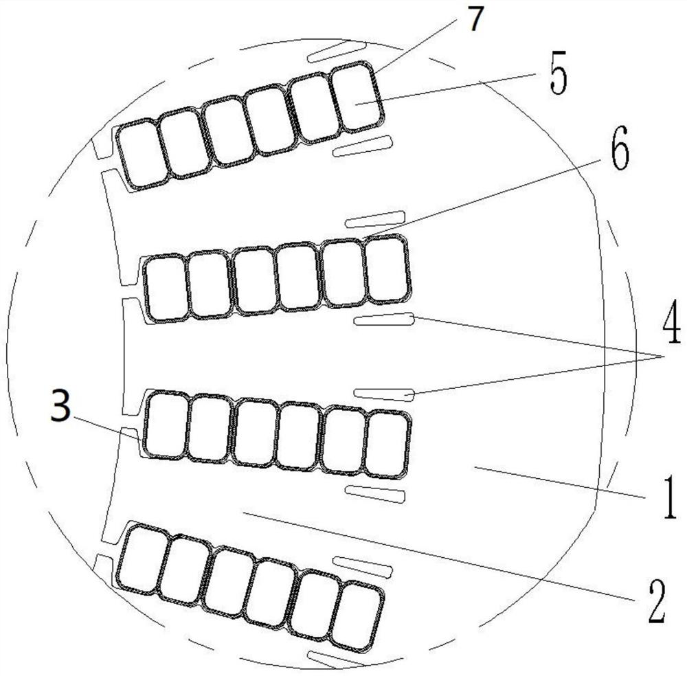 Stator punching sheet structure of low-noise oil-cooled flat wire motor