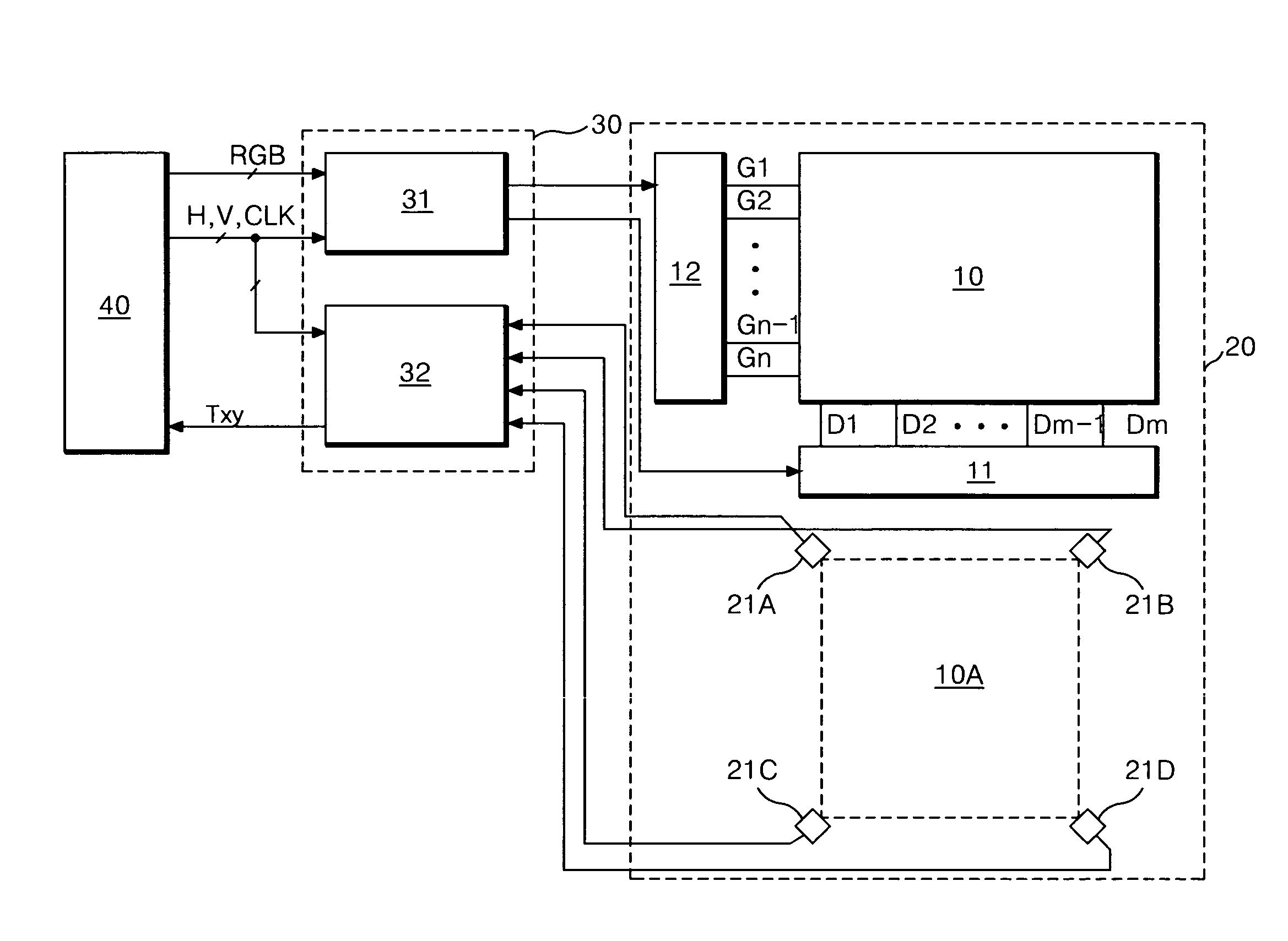 Display device having multi-touch recognizing function and driving method thereof