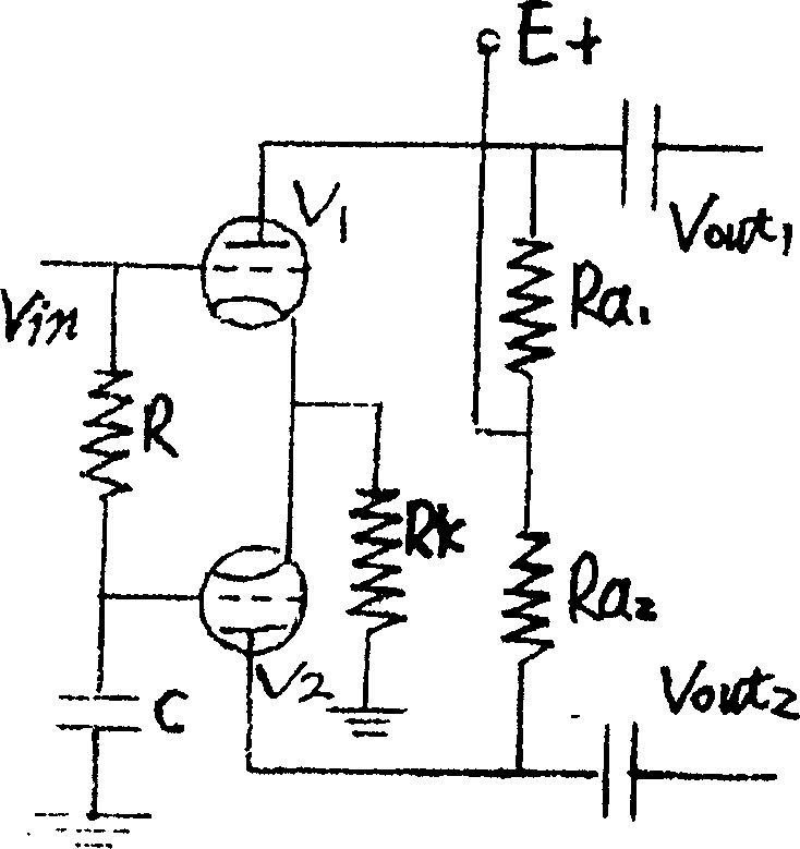Electronic tube inverting amplifying circuit