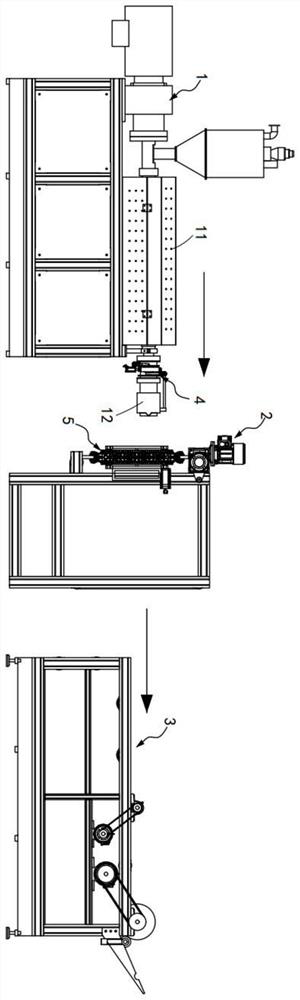 A production and processing system for absorbent melt-blown cloth