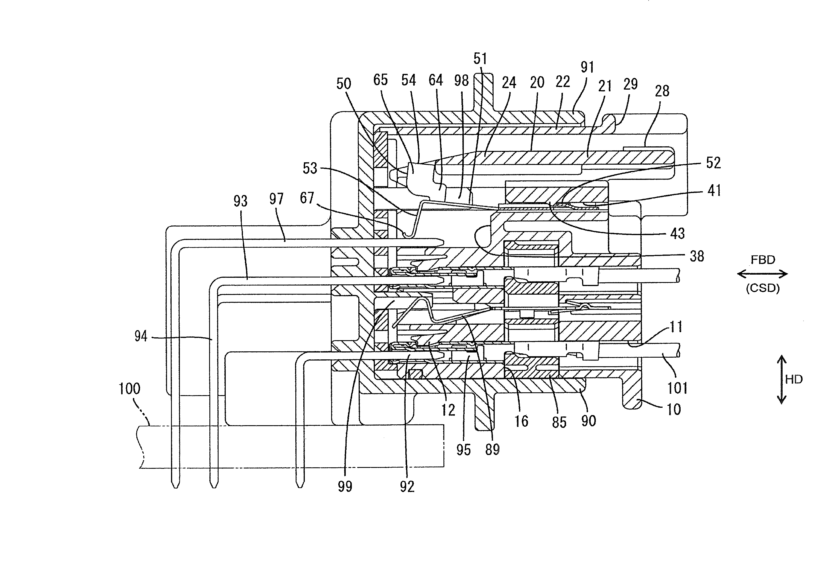 Connector, connector assembly and a detection terminal