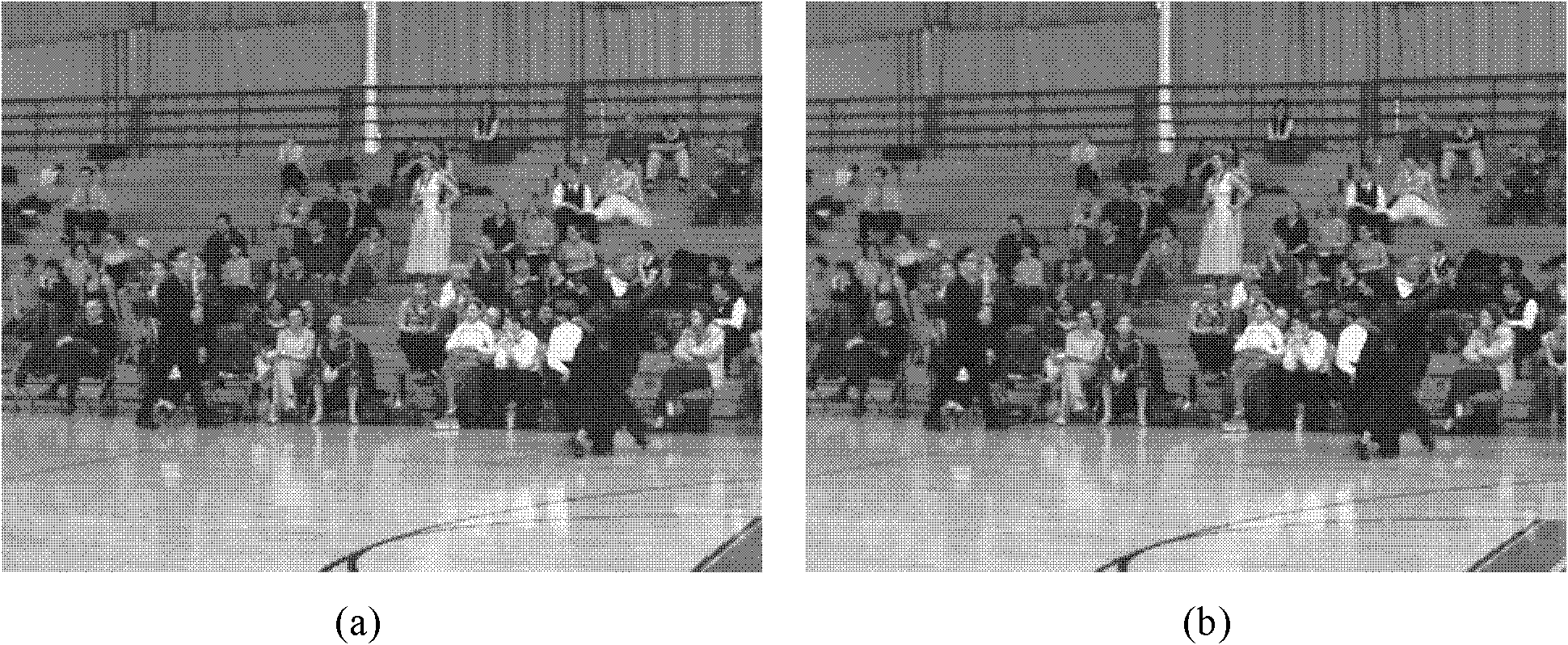 Block matching parallax estimation-based middle view synthesizing method