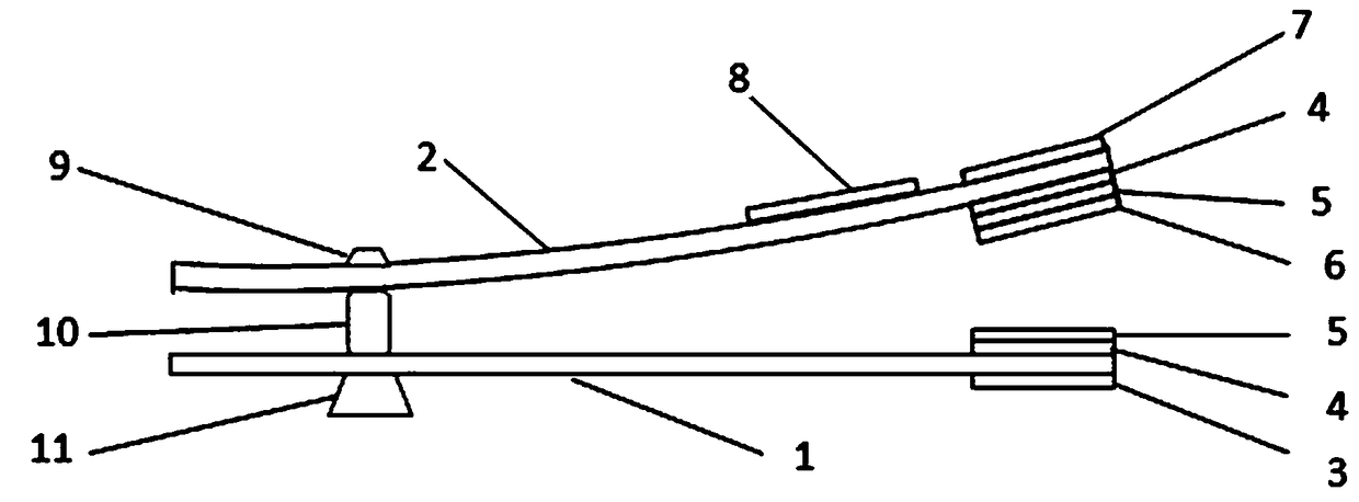 Cantilever-beam electromagnetic-frictional-piezoelectric composite vibration energy harvester