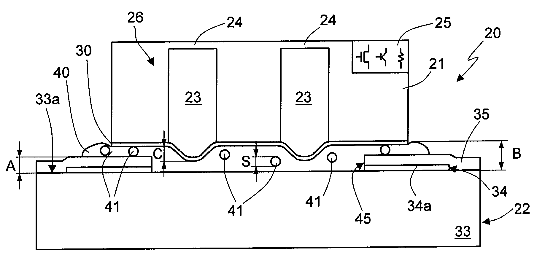 Electronic MEMS device comprising a chip bonded to a substrate and having cavities and manufacturing process thereof