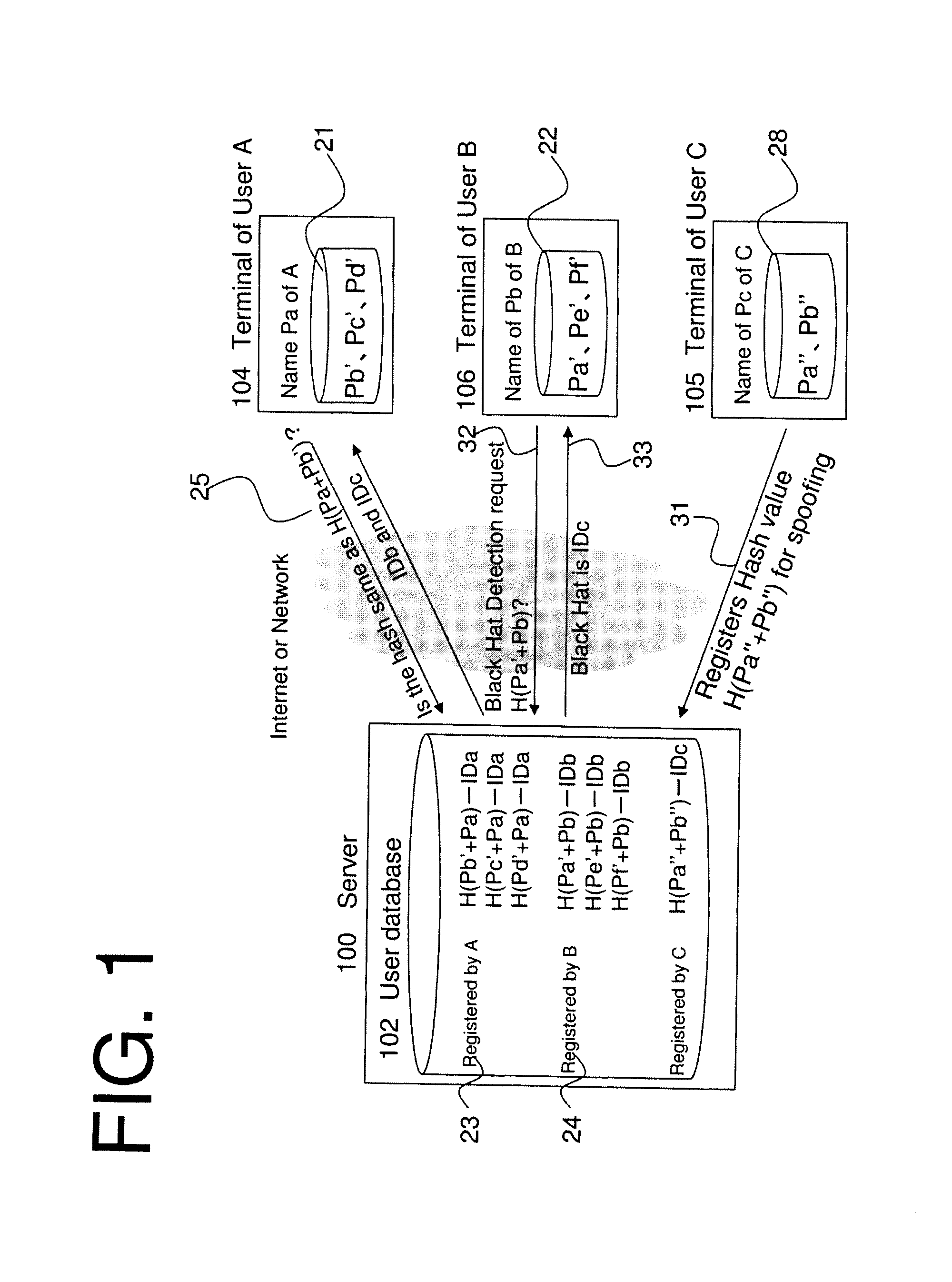 System, server and information terminal for detection of a black hat