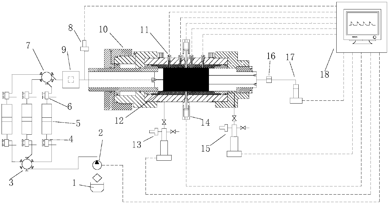 Dynamic monitoring test apparatus for propagation of fractures from triaxial pulse loading hydraulic fracturing