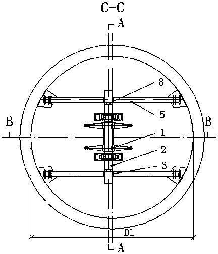 Tail rope tensioning device for vertical shaft hoisting container