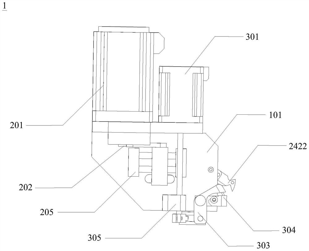 Thread trimming device and embroidery machine with thread trimming device