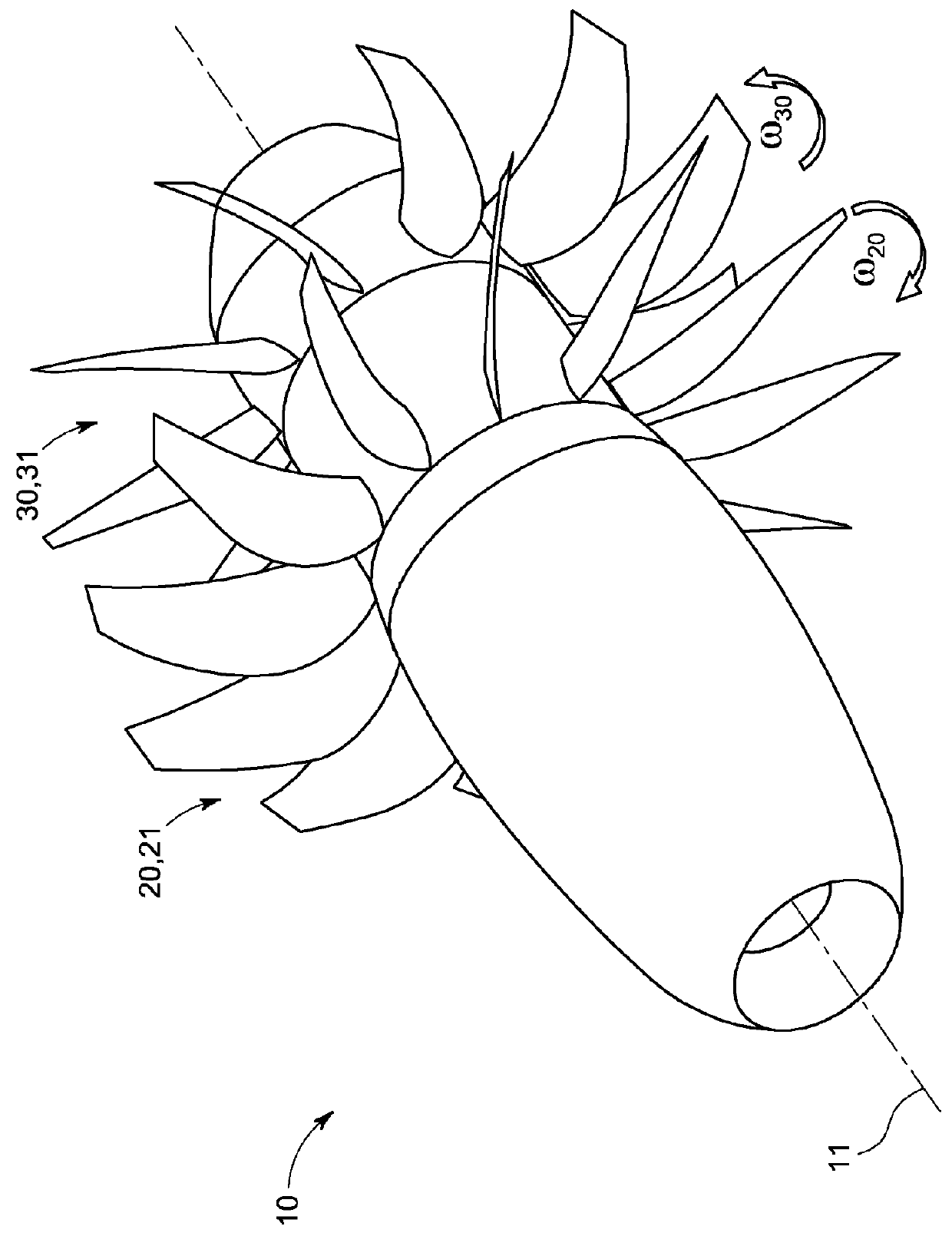 Pitch control of contra-rotating airfoil blades