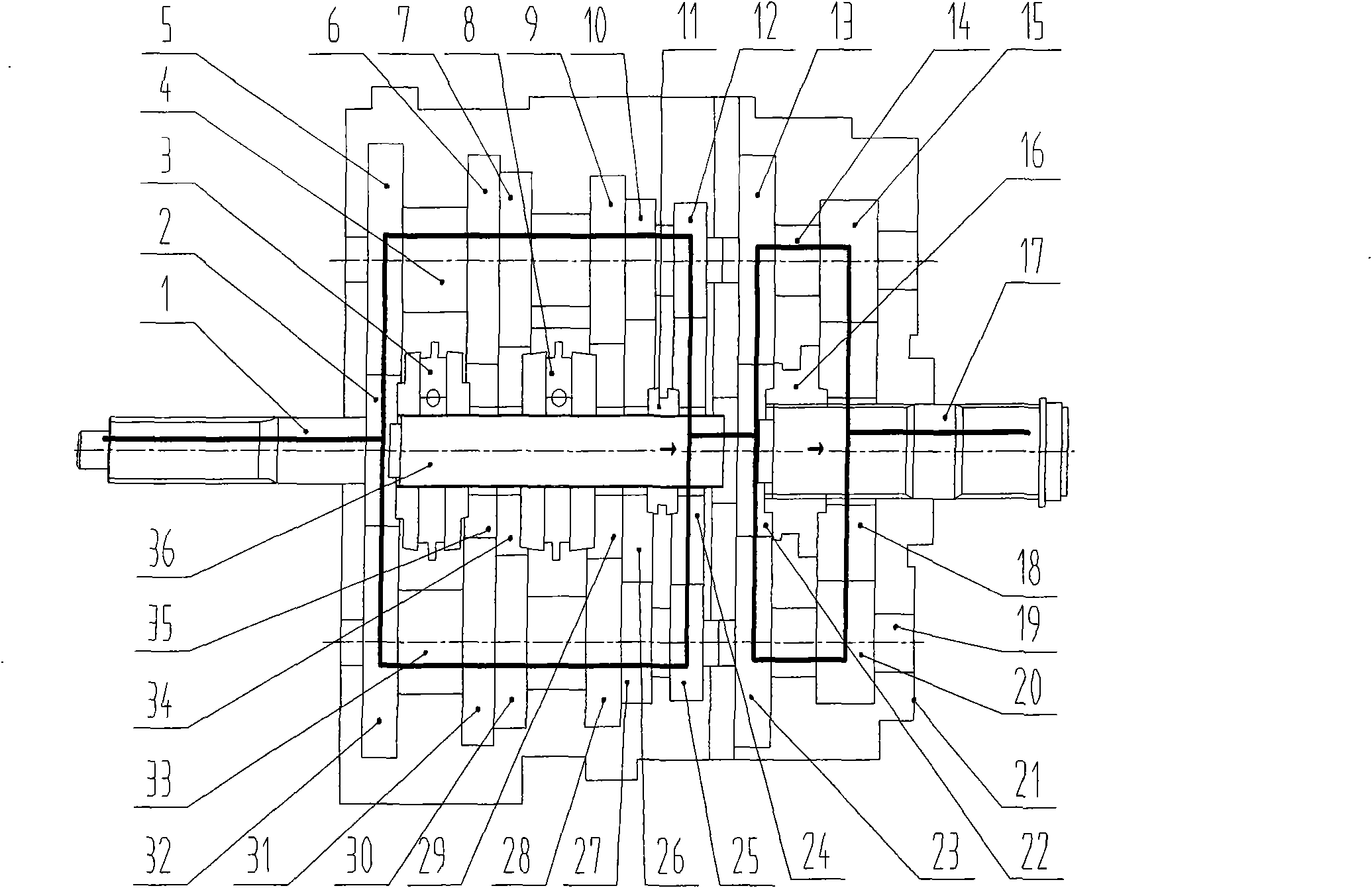 Self-boosting type 9-gear double-intermediate-shaft full synchromesh transmission