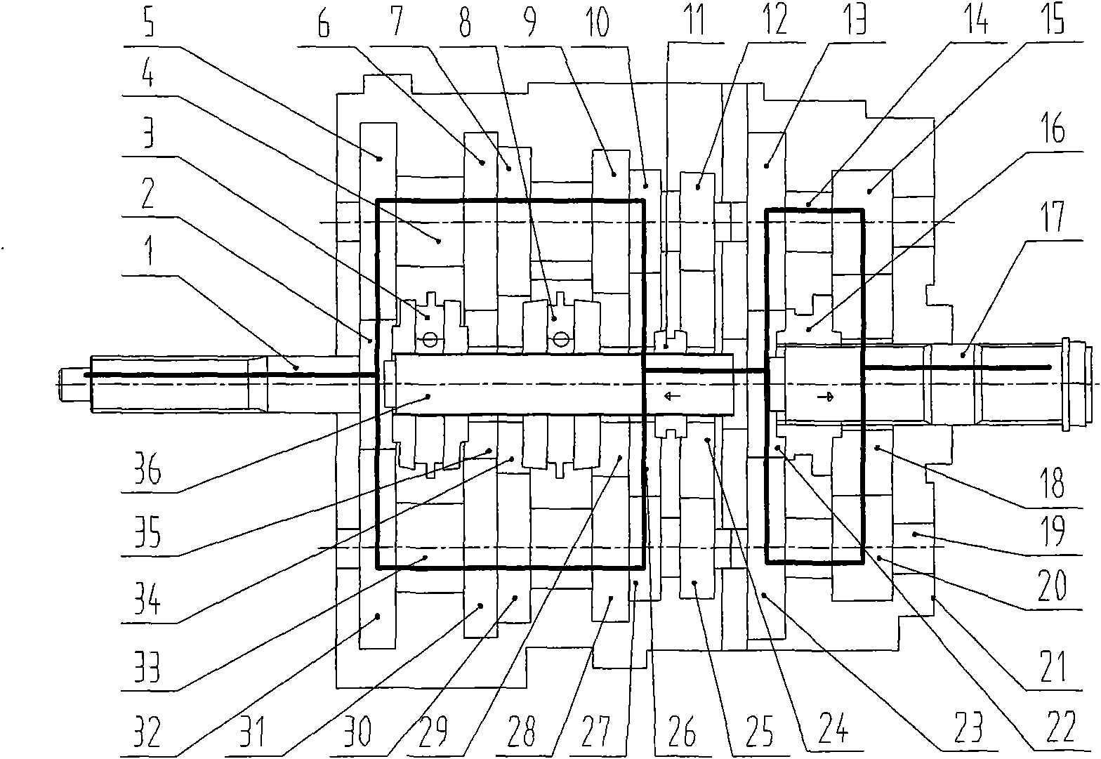 Self-boosting type 9-gear double-intermediate-shaft full synchromesh transmission