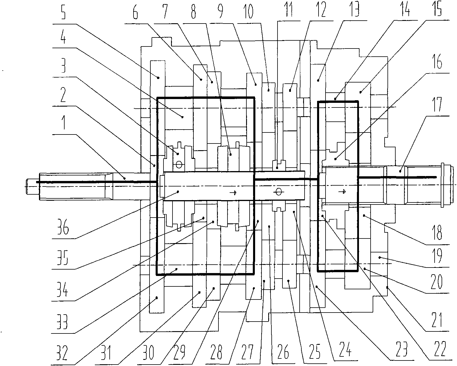 Self-boosting type 9-gear double-intermediate-shaft full synchromesh transmission