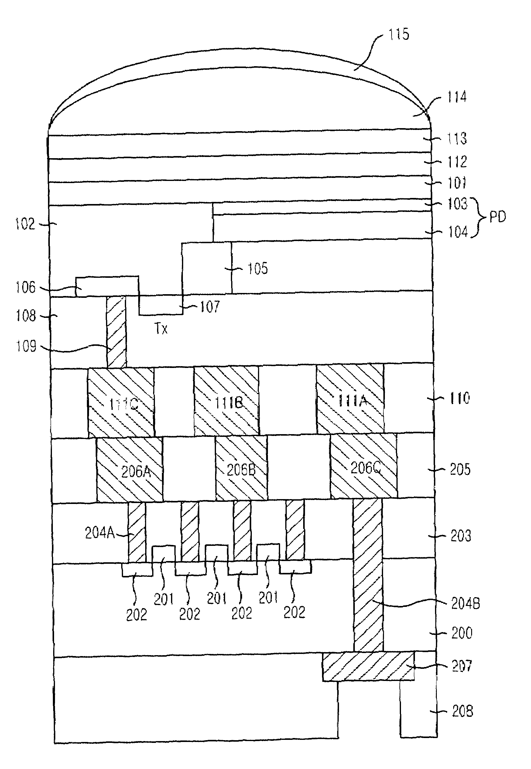 Image sensor with stacked and bonded photo detection and peripheral circuit substrates