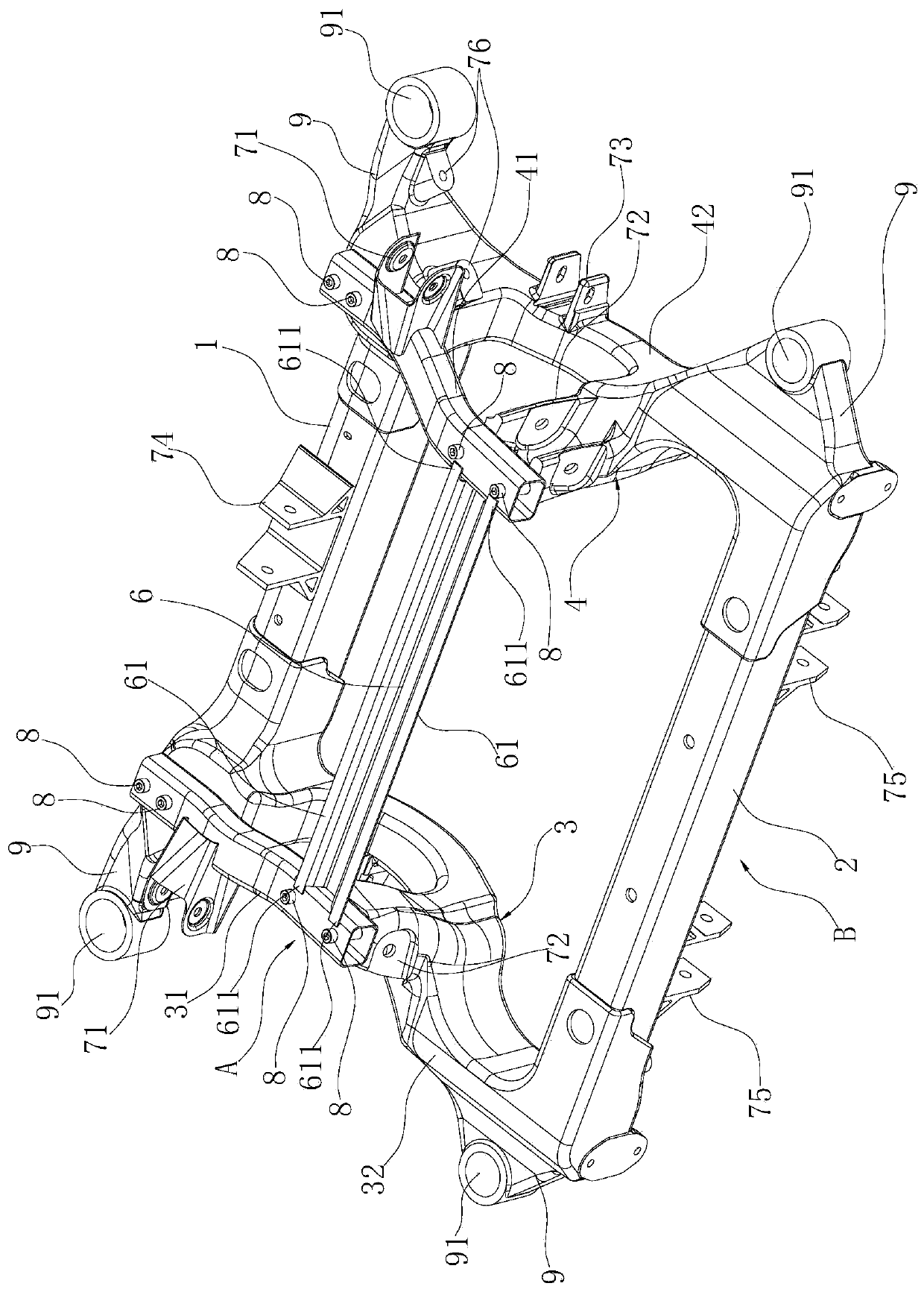 Steel-aluminum auxiliary frame