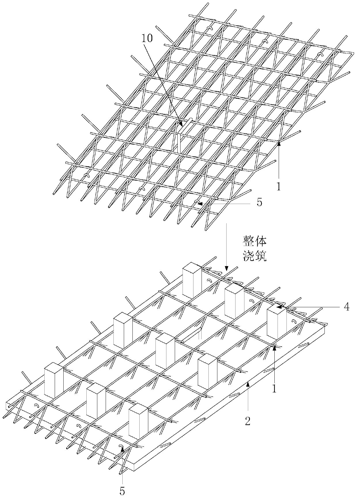 Pipeline-separated fabricated invisible beam laminated floor slab installed from top to bottom