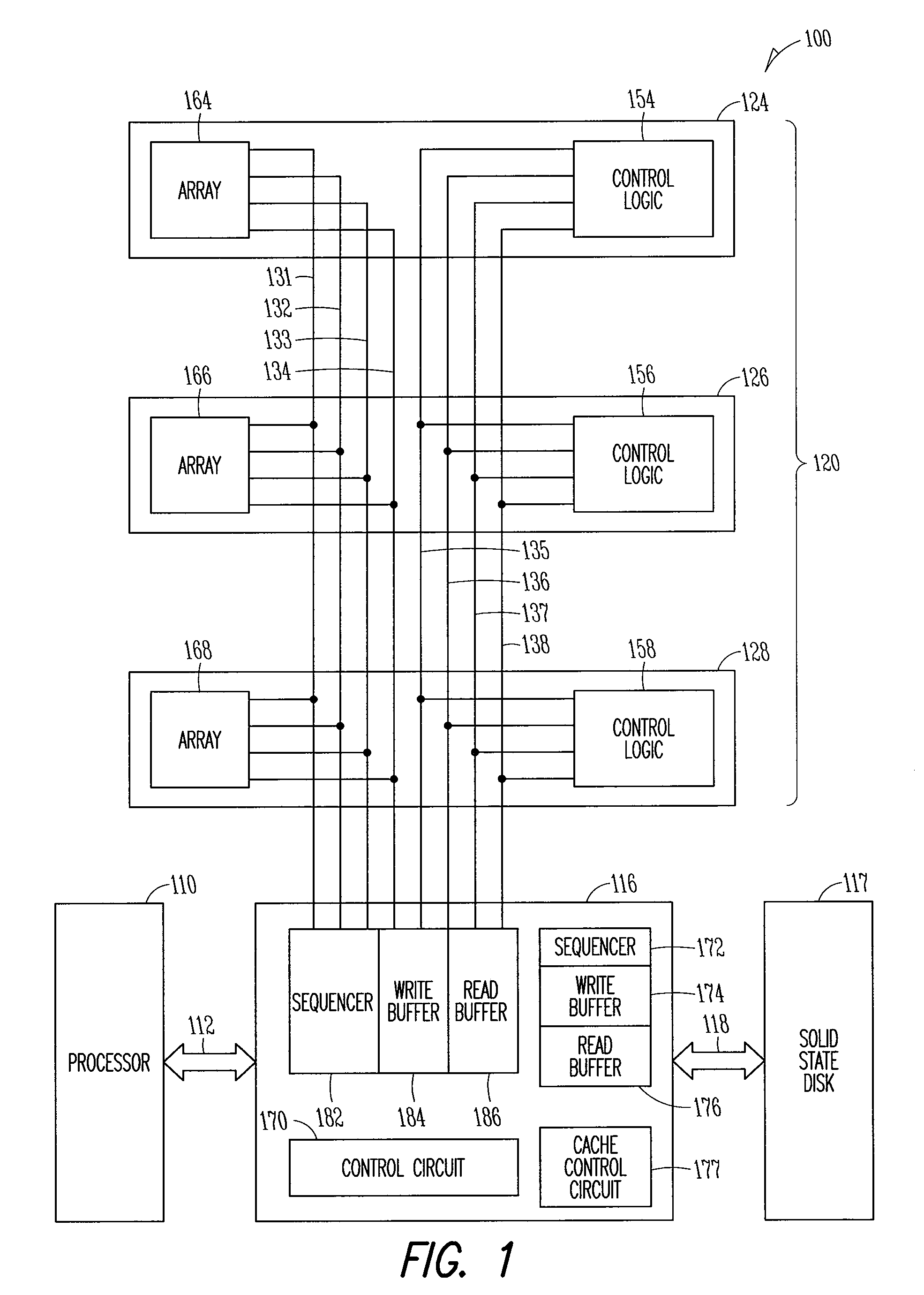 Interface device for memory in a stack, storage devices and a processor