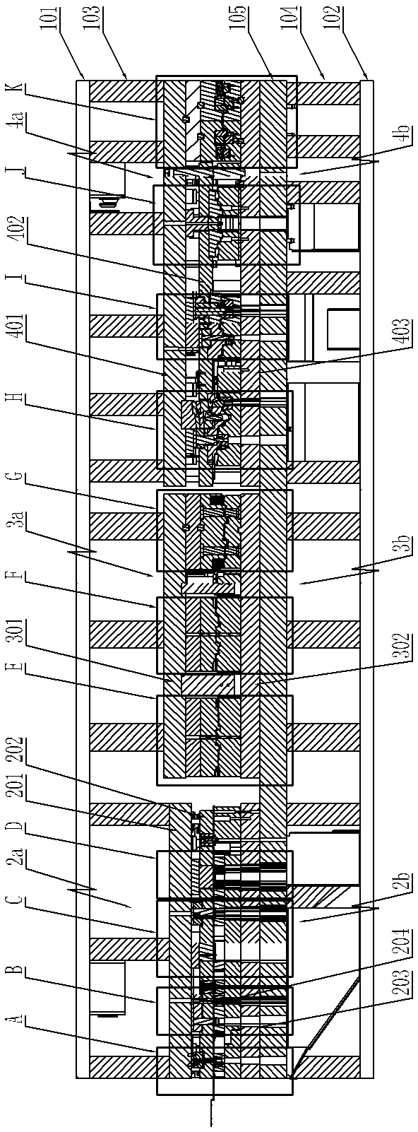 Processing die of car window guide rail