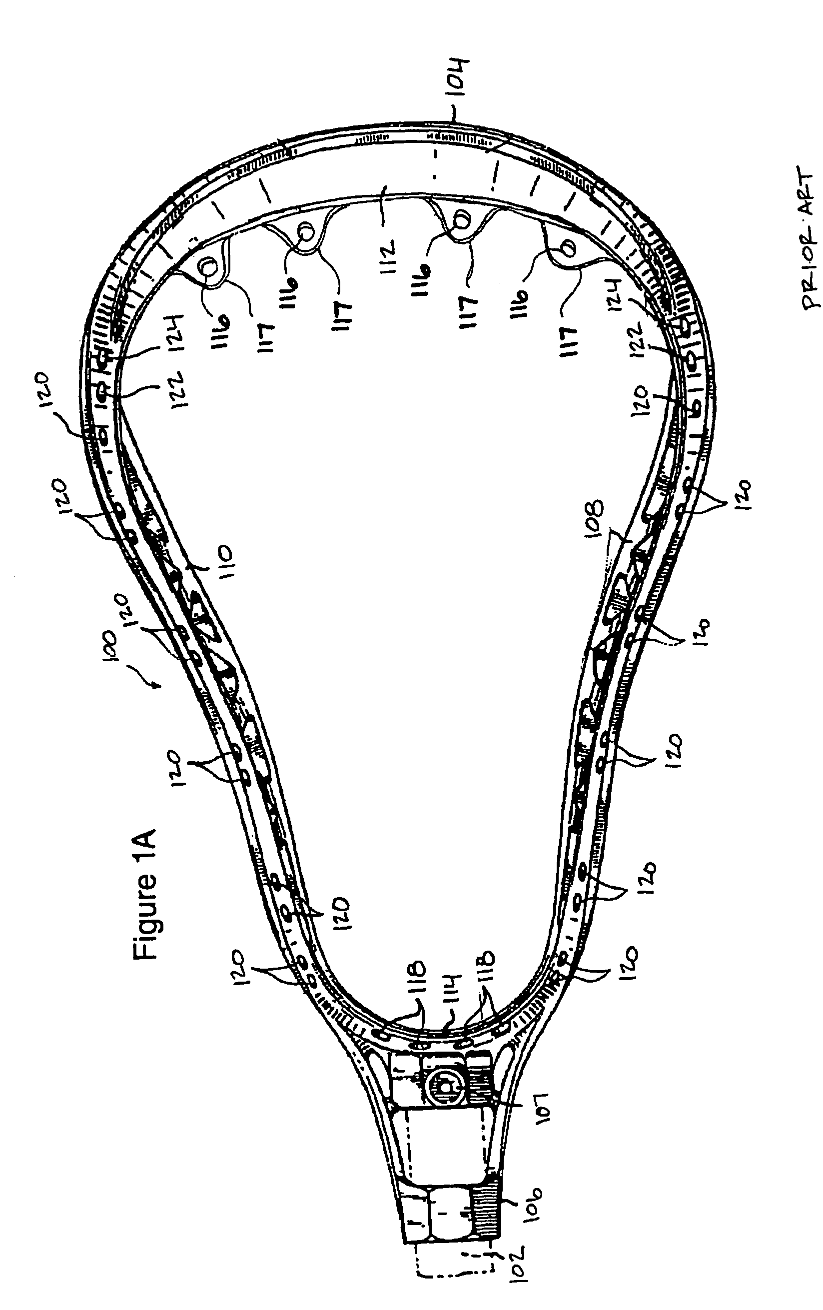 Lacrosse head having a wide catching area and channeled thongs