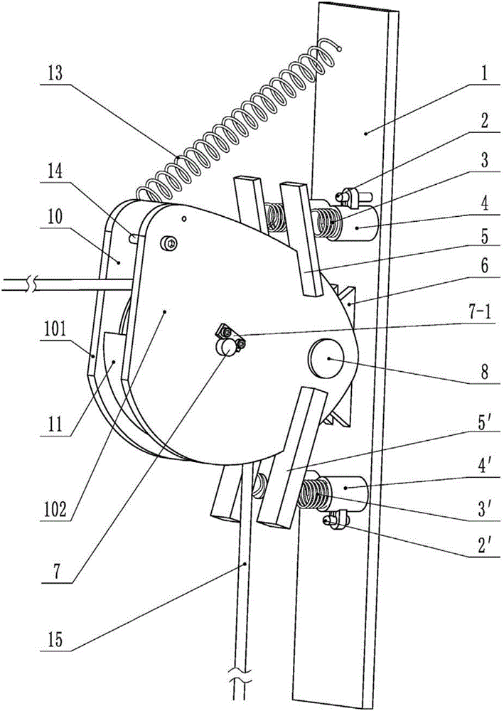 Bidirectional limiting device swinging based on tension of steel wire rope