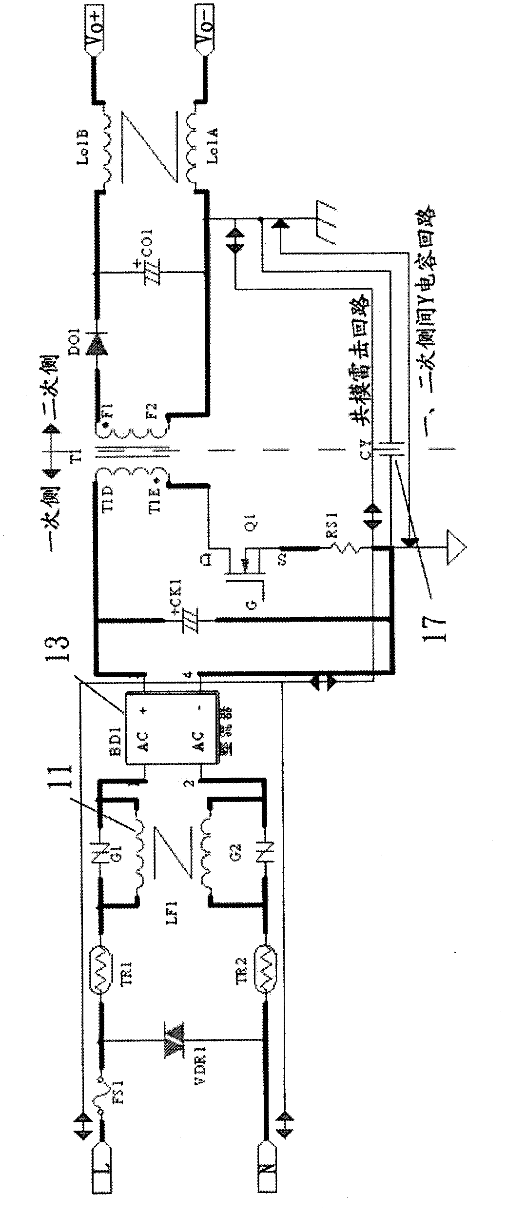 Common mode thunderstrike killer circuit of power supply