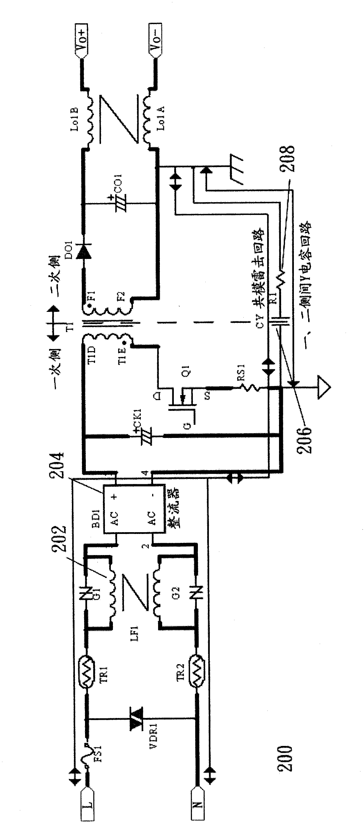 Common mode thunderstrike killer circuit of power supply