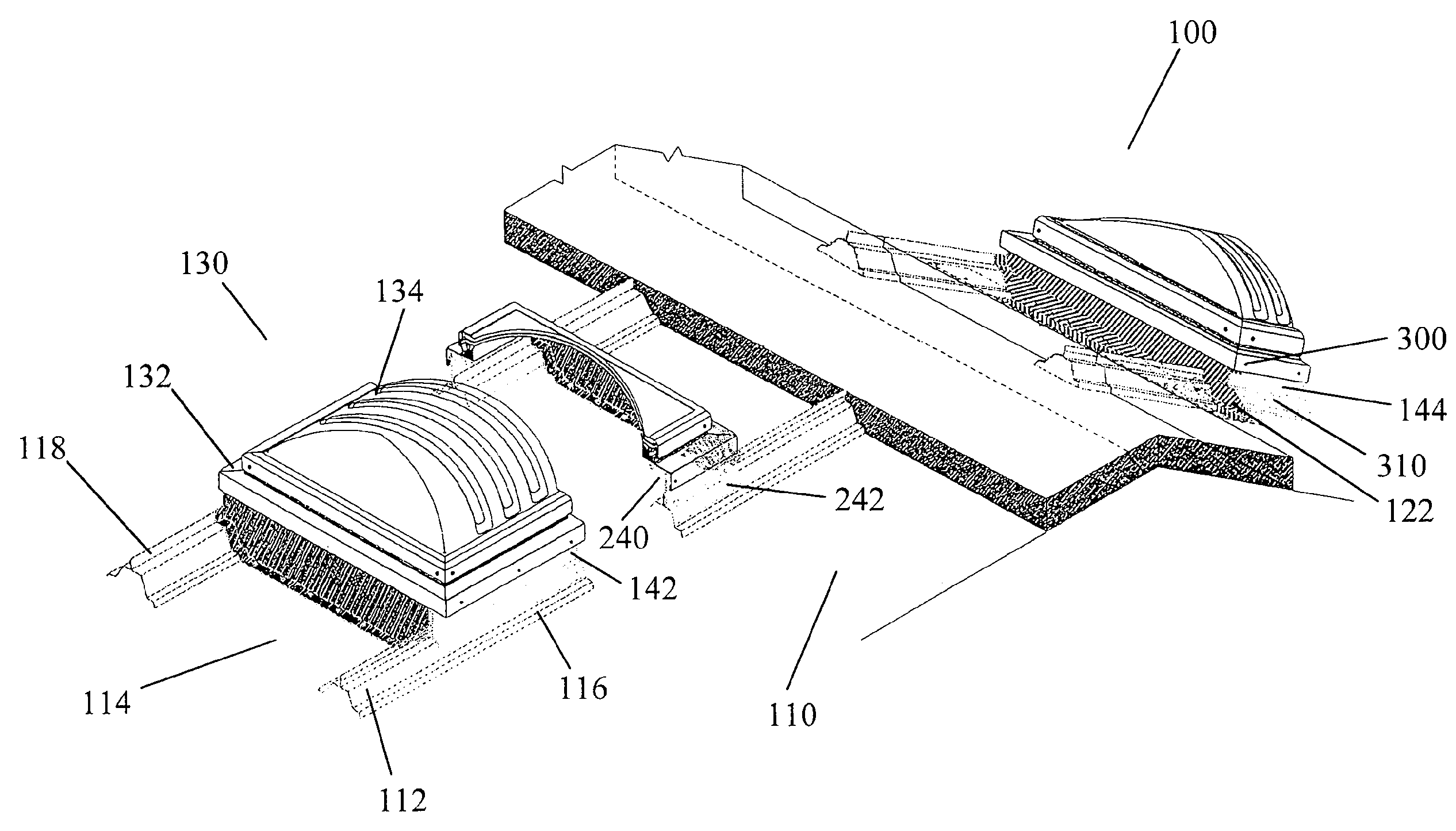 Curbless multiple skylight and smoke vent system