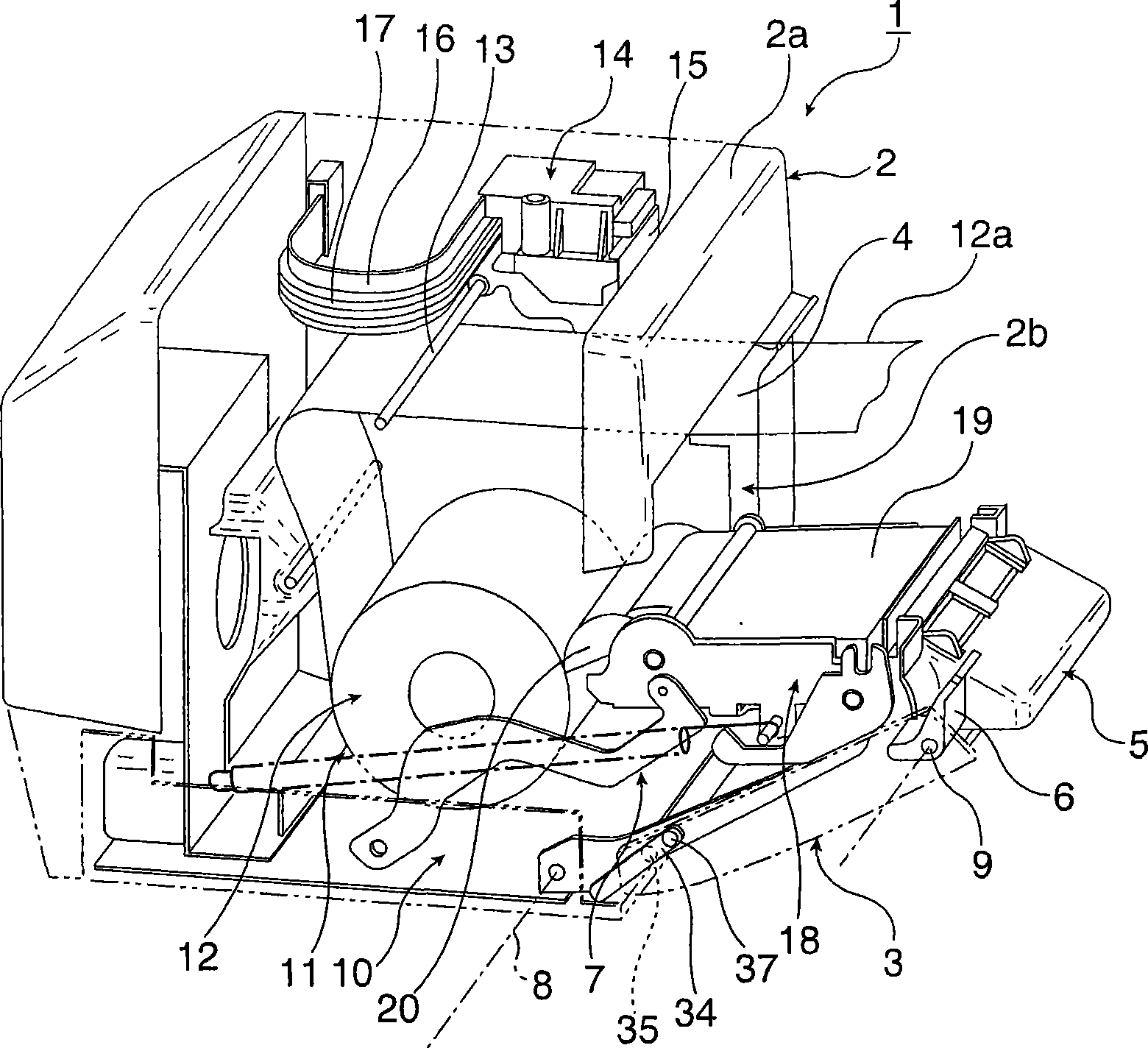 Operating mechanism for a printer cover, and a printer