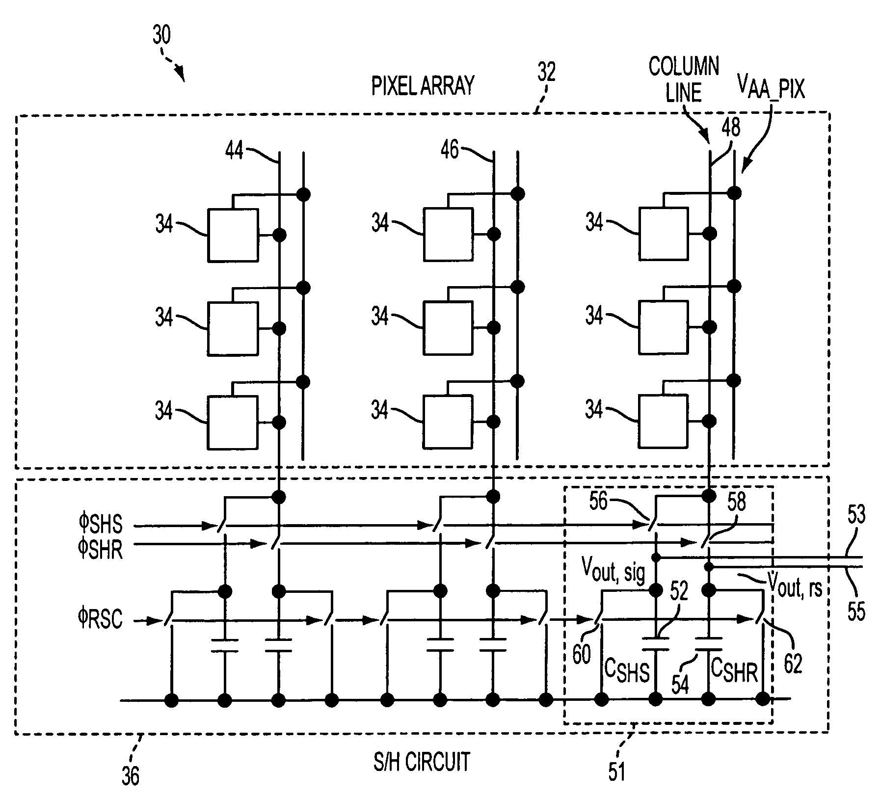 Biasing scheme for large format CMOS active pixel sensors