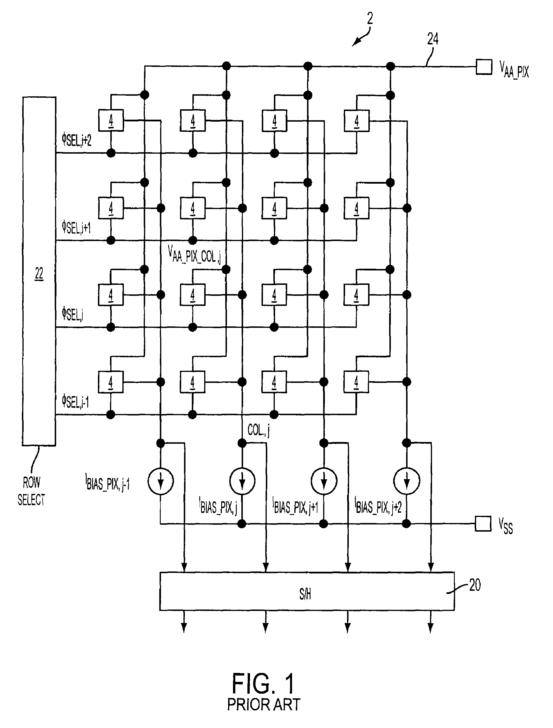 Biasing scheme for large format CMOS active pixel sensors